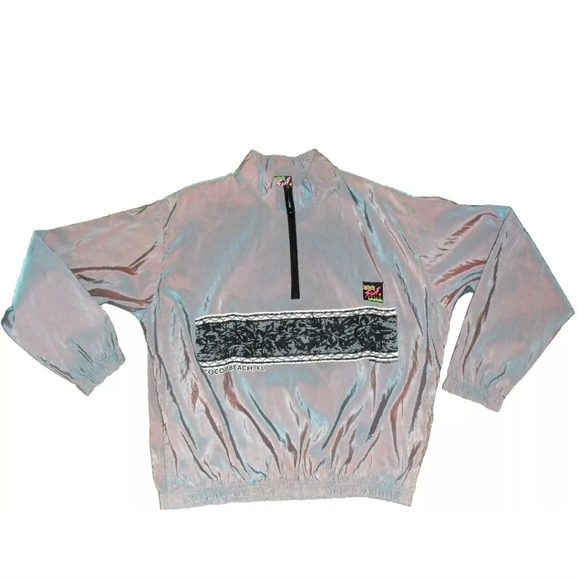 Surf Style Cocoa Beach Florida Mens 90s Iridescent Windbreaker Jacket sz Medium - Picture 1 of 5